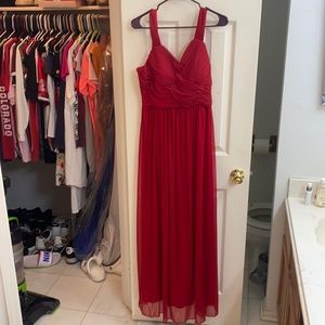 Red evening gown.